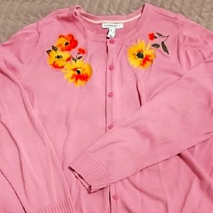 Vintage Style Pink Floral Embroidered Cardigan Sweater